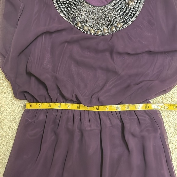 Purple Eggplant Embellished Satin Chiffon Dress Lined Special Occasion Sz S - Picture 6 of 9